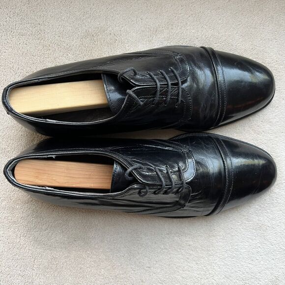 Claudio De Lorena Black Leather Cap Toe‎ Lace Up Oxford Dress Shoes EU 40 US 10